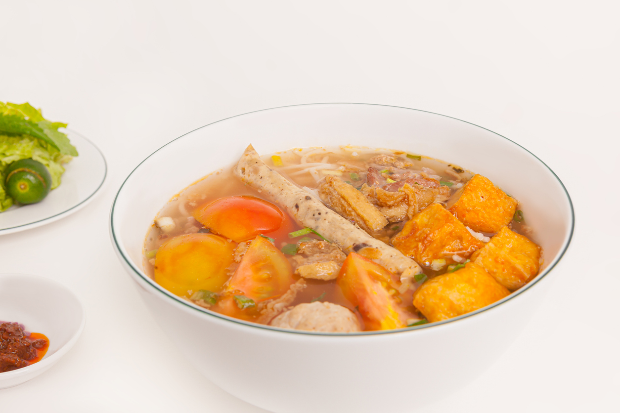 Bun Rieu Crab Cake Noodle Soup with Tofu and Tomato - Vietnamese Noodle Soup at Tu Do Deli Lake Worth Beach FL