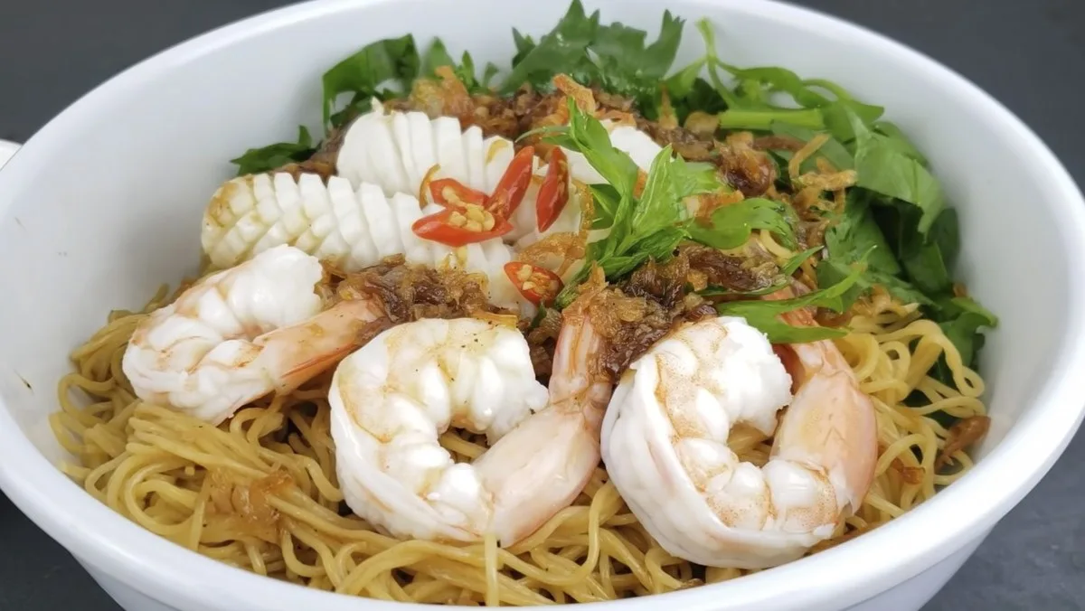 Dried Noodles with Shrimp BBQ Pork and Shrimp Chip - Vietnamese Noodle Dish at Tu Do Deli Lake Worth Beach FL