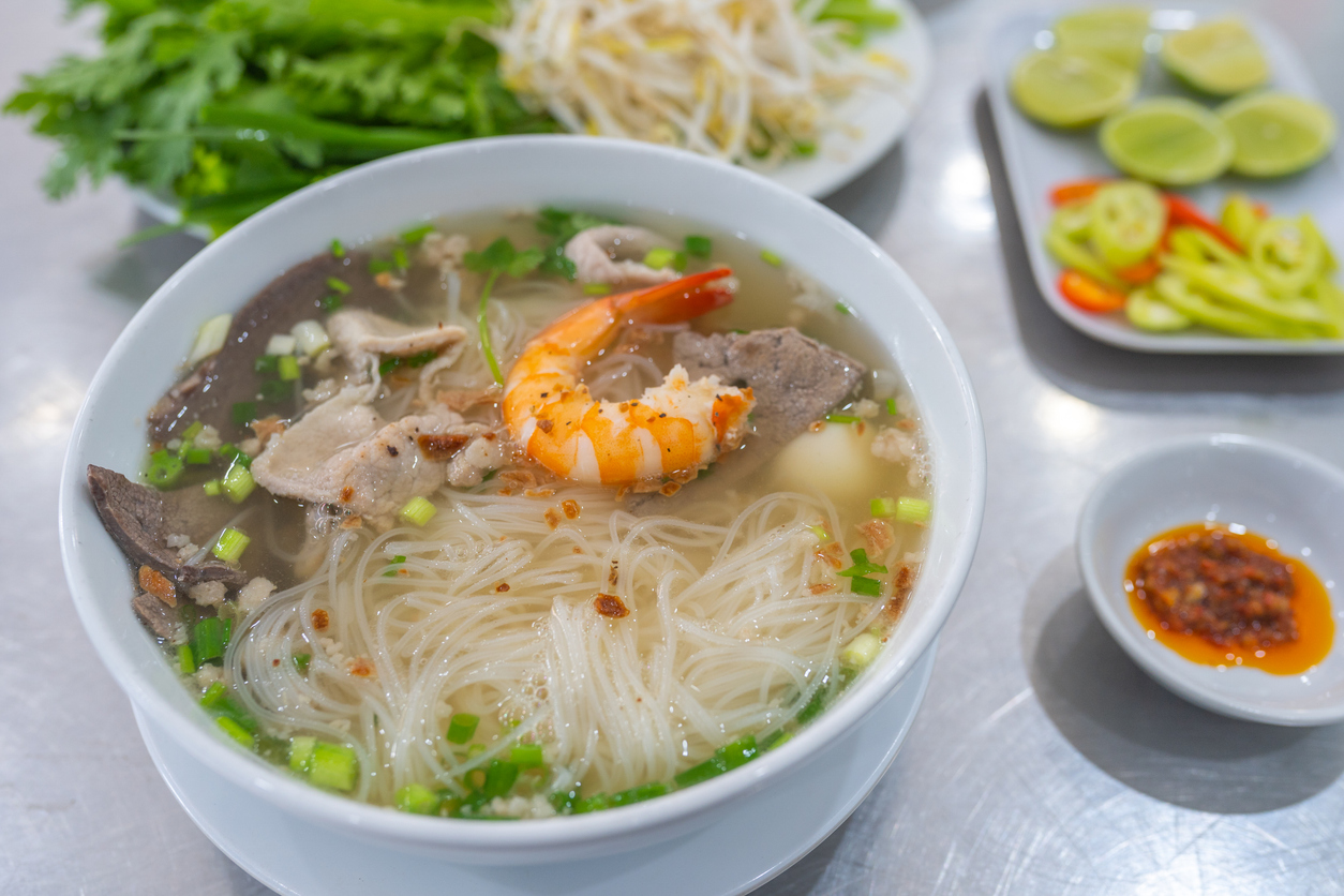 Nam Vang Noodle Soup with Shrimp Pork and Quail Eggs - Vietnamese Noodle Soup at Tu Do Deli Lake Worth Beach FL