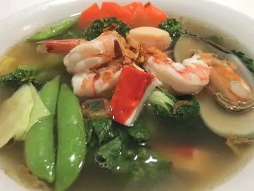 Seafood Combo Noodle Soup with Squid Shrimp and Crab - Vietnamese Noodle Soup at Tu Do Deli Lake Worth Beach FL