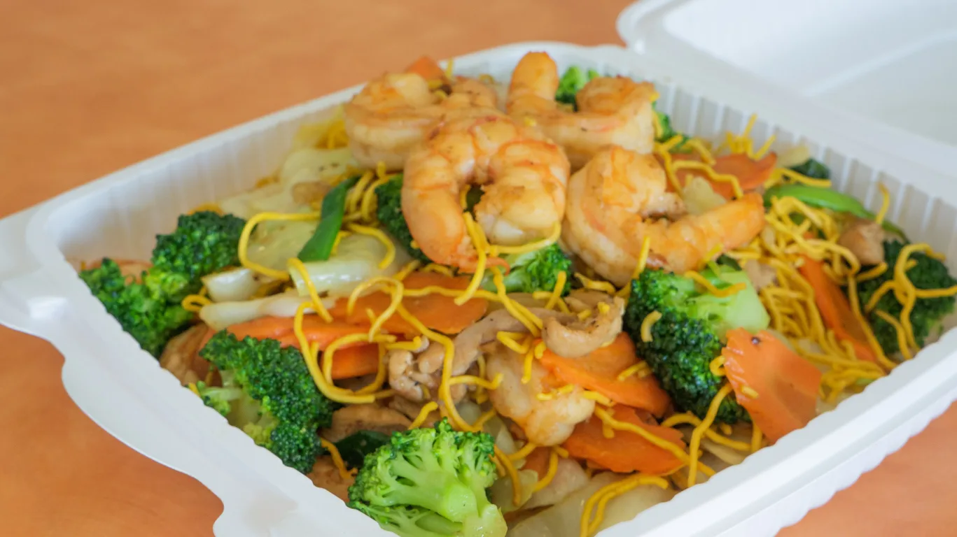 Stir Fry Soft Egg Noodles with Shrimp and Pork - Vietnamese Noodle Dish at Tu Do Deli Lake Worth Beach FL