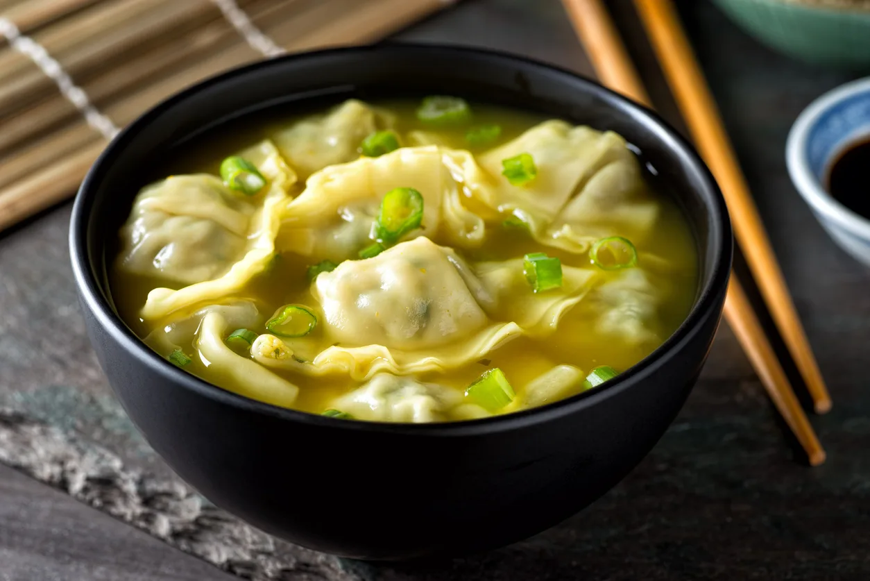 Wonton Soup with Shrimp and Pork in Clear Broth - Vietnamese Soup at Tu Do Deli Lake Worth Beach FL